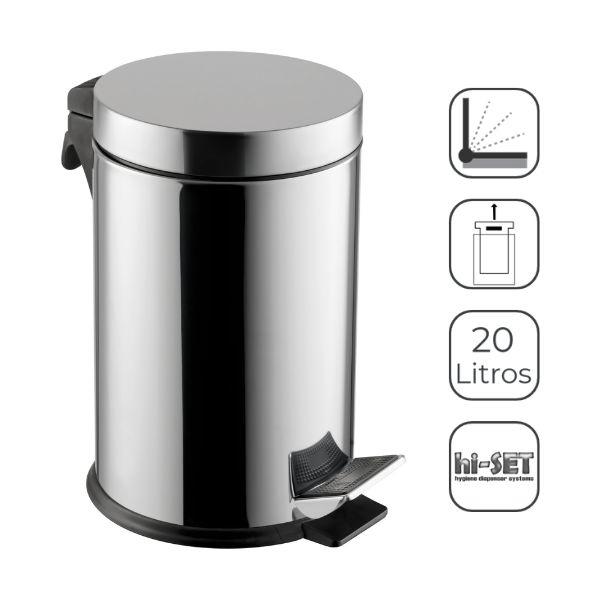 BALDE INOX BRILHO SOFT CLOSE 20 LITROS HI-SET