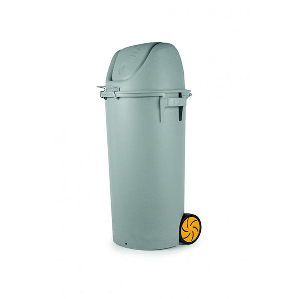 GREY BIN WITH GREY SWINGING LID AND WHEELS