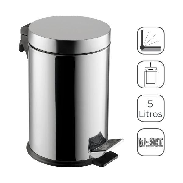 INOX BUCKET POLISHED STAINLESS STEEL SOFT CLOSE 5L HI-SET